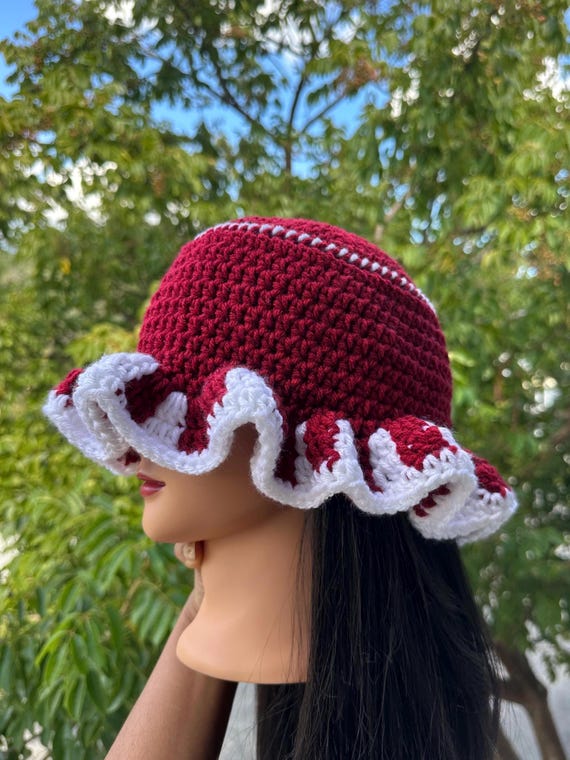Red & White Striped Brim Peppermint Themed Handmade Crochet  display picture 2