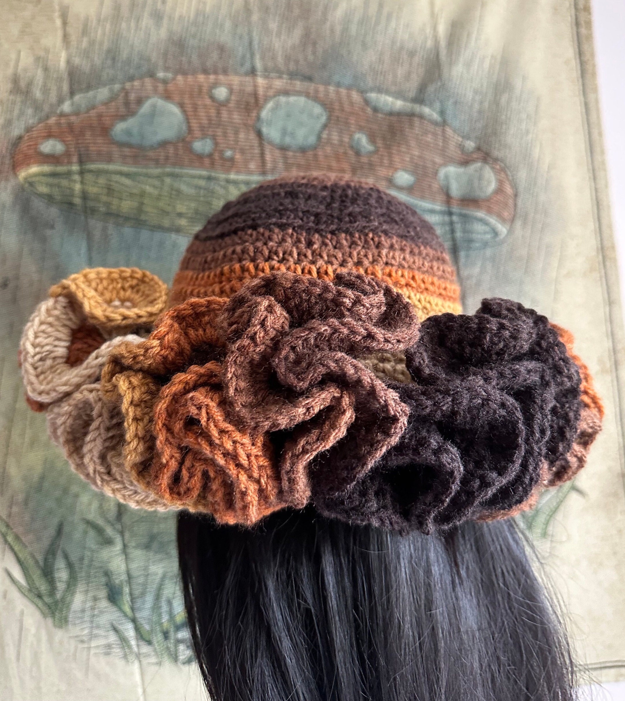 Cream to Brown Ombré Big Ruffle Handmade Crochet Bucket Hat  display picture 3