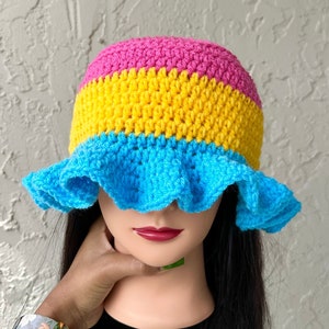 Pansexual Flag Handmade Crochet Bucket Hat