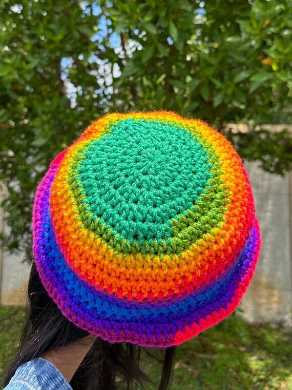 Rainbow Handmade Crochet Bucket Hat Flare - Etsy display picture 3