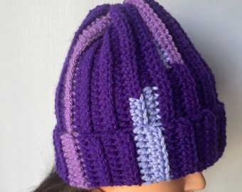 Purple Abstract Crochet Beanie Hat
