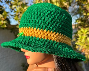Emerald Green Flat Brim Handmade Crochet Bucket Hat