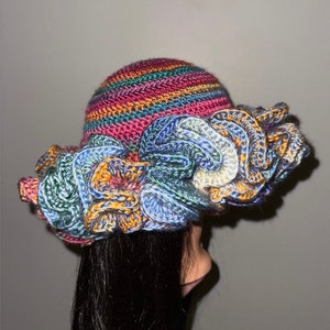 Pastel Rainbow Big Ruffle Handmade Crochet Bucket Hat
