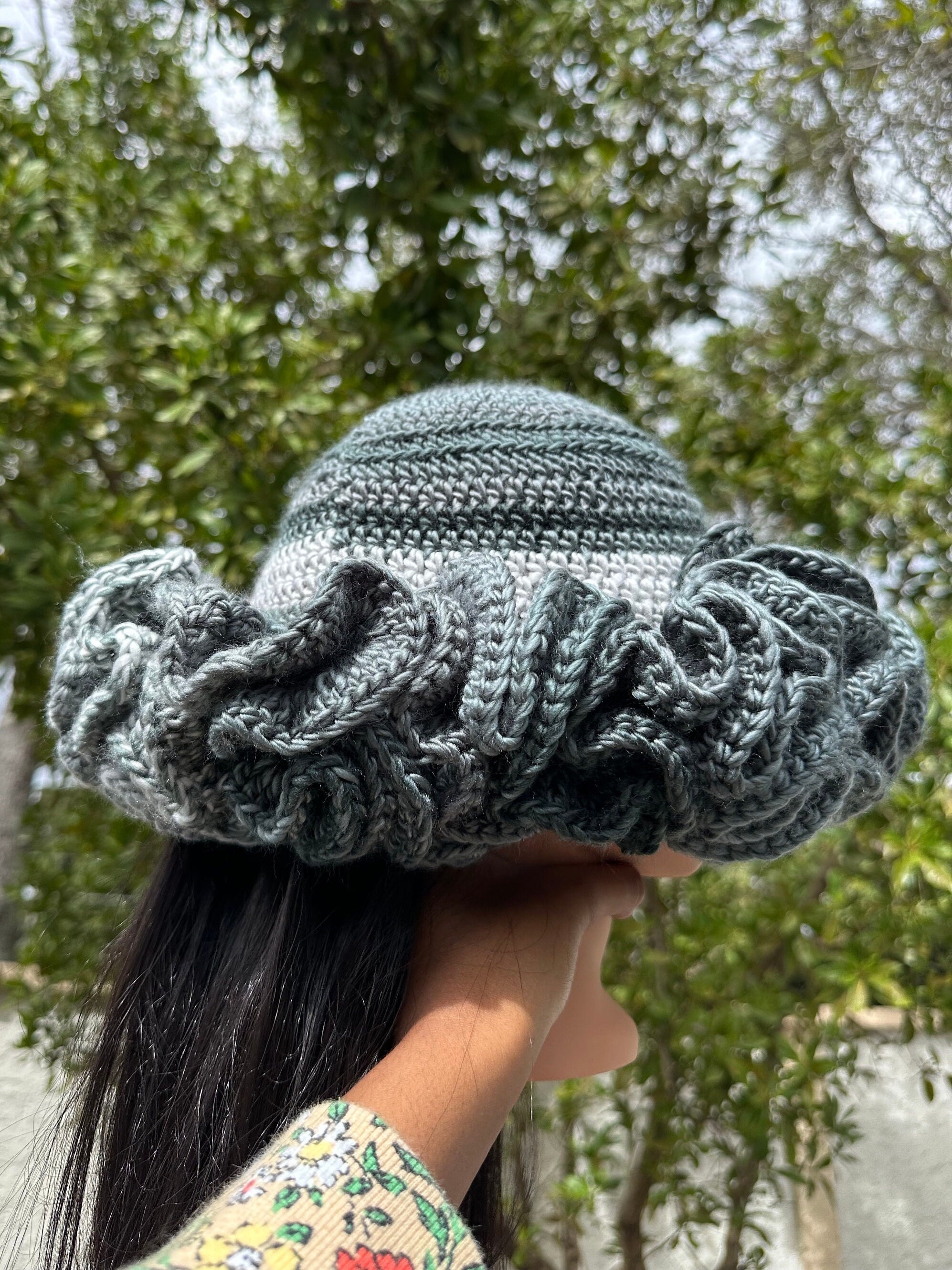 Thunderstorm Gray & Silver Handmade Crochet Big Ruffle