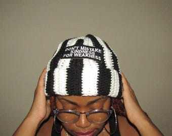 Black & White Handmade Crochet Space Buns Pigtails Beanie Hat with Patch 1 of 1
