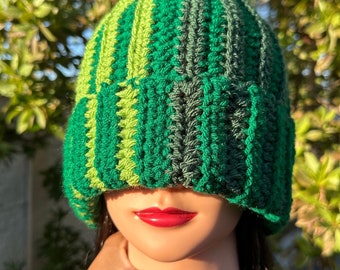 Three Color Thin Striped Handmade Crochet Beanie Hat