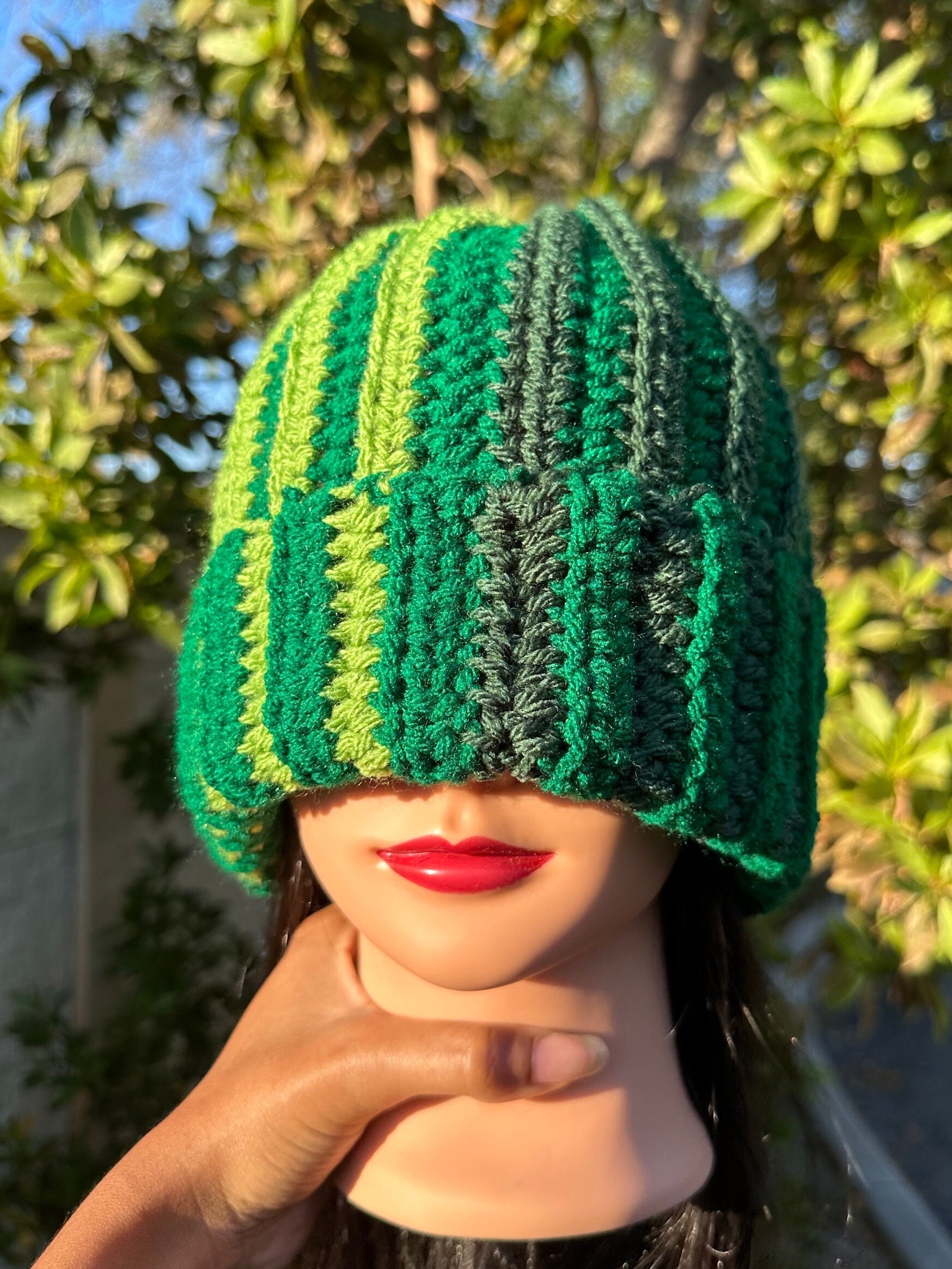 Bonnet Femme En Mohair Rayé - Tricoté Main, 50% Mohair 50% Acrylique - Taille Unique (56-58 Cm)