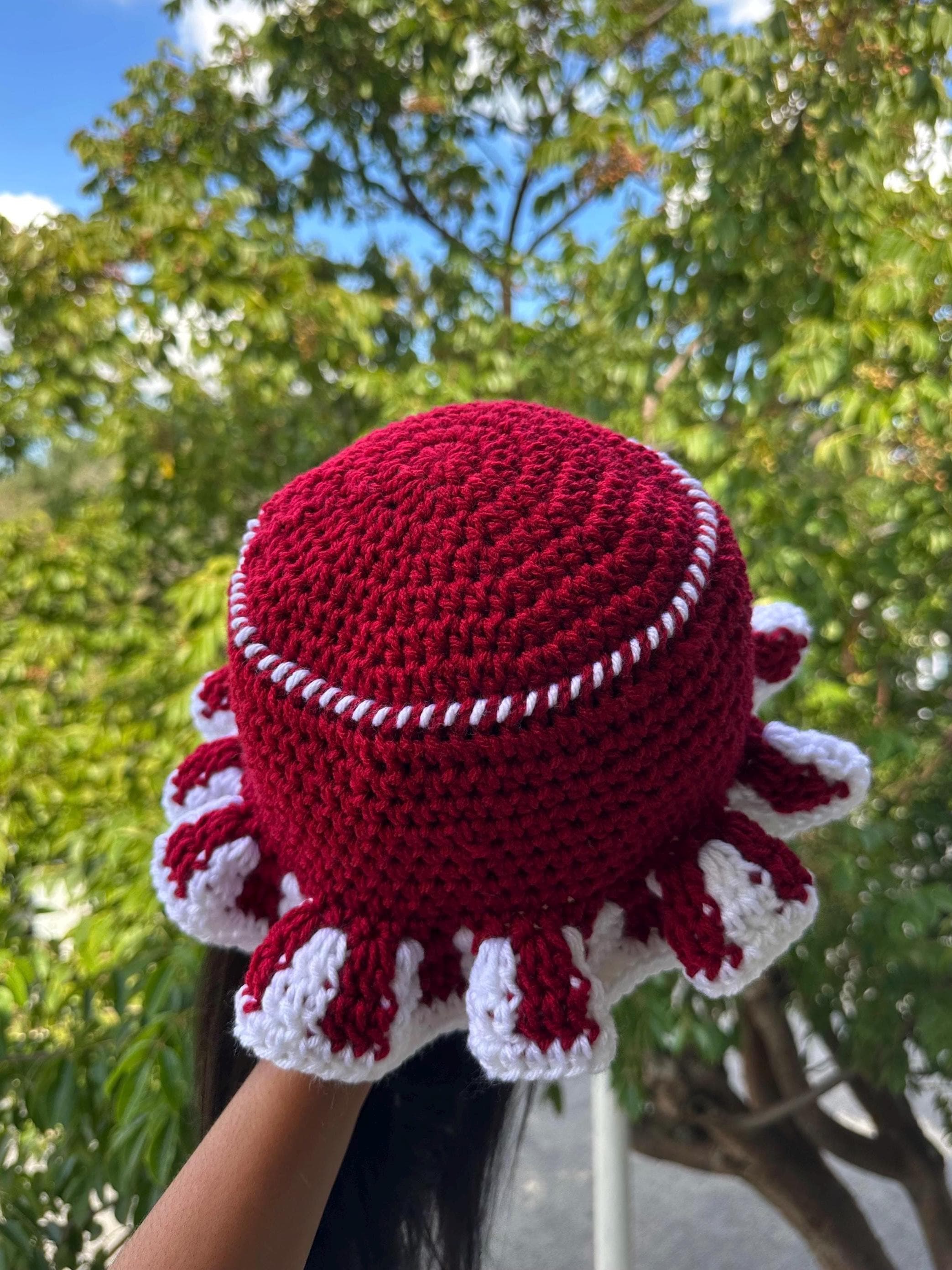 Red & White Striped Brim Peppermint Themed Handmade Crochet