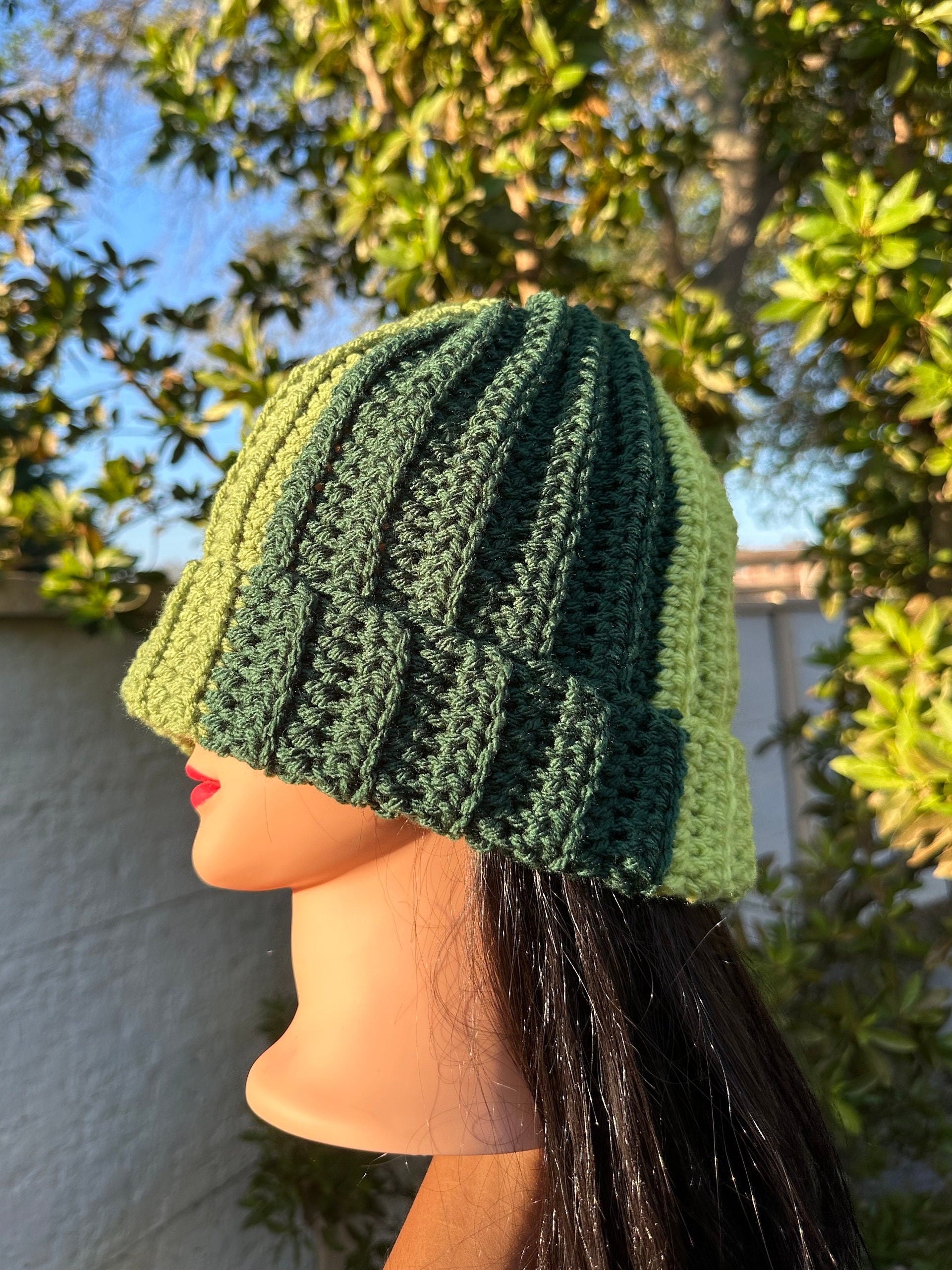Hand made crocheted beanie NWOT. Color is green and the materials very stretchy! il_fullxfull.6242731414_ba5d.jpg main image 4