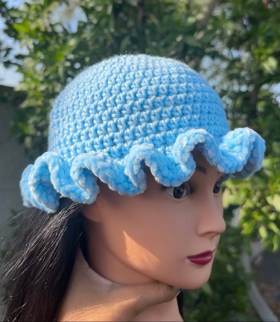 Baby Blue Handmade Crochet Bucket Hat With Velvet Frills - Etsy