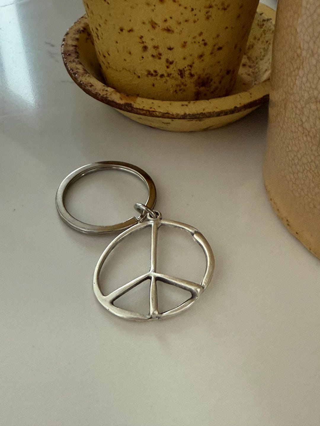 Peace Sign Silver Keychain Unique! - Etsy