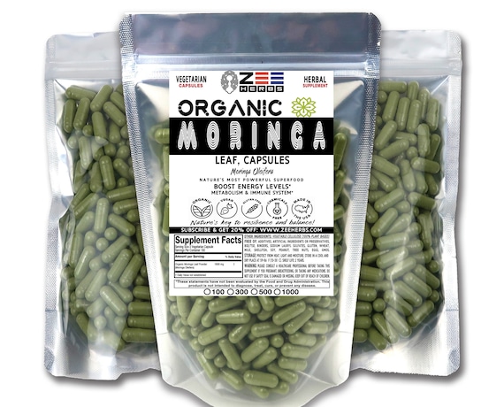 Organic Moringa Capsules - 1800mg Per Serving of Natural Pure Moringa Oleifera Leaf Powder - Non-GMO, Vegetarian Capsules, Natural Superfood