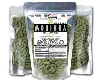 Pure Moringa Capsules 1800mg Per Serving, Moringa oleifera Leaf Powder, All Natural Superfood, Vegan, Non-GMO, Vegetarian Capsules