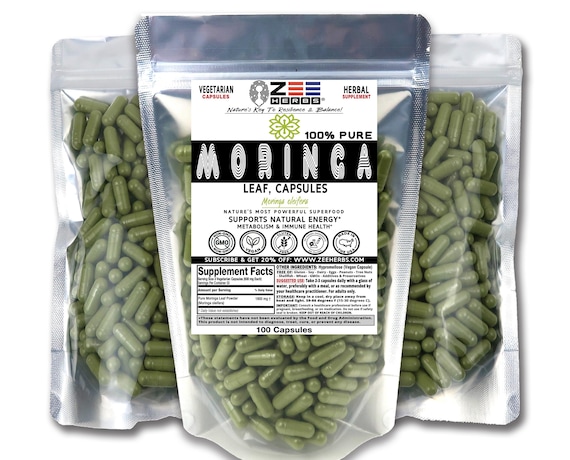 Pure Moringa Capsules 1800mg Per Serving, Moringa oleifera Leaf Powder, All Natural Superfood, Vegan, Non-GMO, Vegetarian Capsules