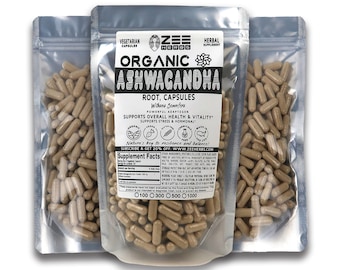 Capsule di Ashwagandha biologica - 1500 mg per porzione di polvere di radice di Ashwagandha pura e naturale - Capsule vegetariane non OGM, integratore a base di erbe