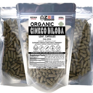 Organic Ginkgo Biloba Capsules - 1200mg of Natural Pure Ginkgo Biloba Leaf Powder, Non-GMO, Vegetarian Capsules, Herbal Supplement, ZeeHERBS