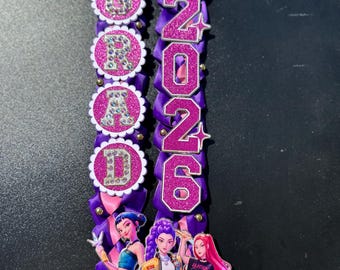 KPop Graduation Lei 2026: Purple Hot Pink Satin Ribbon (Preschool/Kinder)