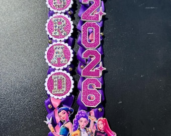 KPop Graduation Lei 2026: Purple Hot Pink Satin Ribbon (Preschool/Kinder)