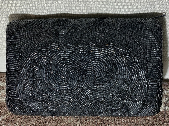 Vintage Black Beaded Purse by Delill - 1940s - image 1