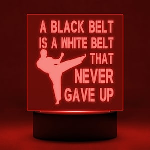 Black Belt Inspirational LED color changing nightlight, Engraved Acrylic - Perfect gift for new Karate Student.
