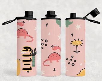 Personalized Kids water bottle for school-20 ounce screw on leak proof lid with dinosaur, mermaids, unicorns and fun 90’s styles
