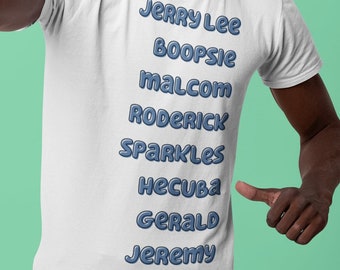 Bluey Inspired List of Imagination Names Unisex Soft T-Shirt- Bluey Dad Shirt- Bluey Shirt Adult- Bluey Birthday Shirt- Funny Tshirt