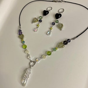 fairy core purple and green necklace and earring set! 2 piece set.