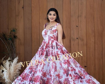 Gut aussehendes weißes Digitaldruck-Kleid, Georgette-Blumendruckkleid, Party-Abnutzungs-Kleid, Bollywood-Partykleid, Abendkleid, Kleid-Kleid