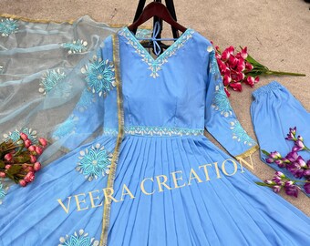 Trending Cotton silk Anarkali dress with party wear dress with dupatta and bottom specially for summer wear and daily wear ethnic dress gift