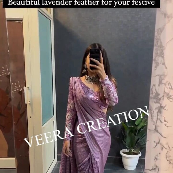 Exclusive Lavender Floral Ready To Wear Saree, Wrap in prestitched Saree, Bollywood Saree for Women Easy to Wear Saree USA Designer Saree Uk