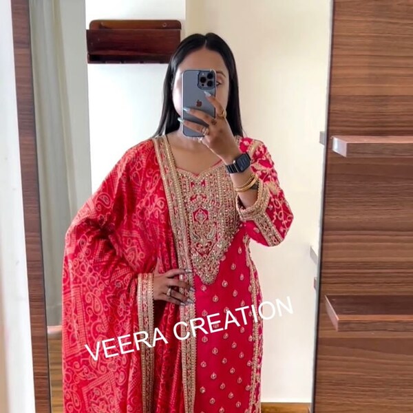 Festival Wear Kurti Palazzo Suit, Indian fully stitched kurta set with dupatta, wedding salwar Kameez, ready to wear Kurti pant dupatta suit
