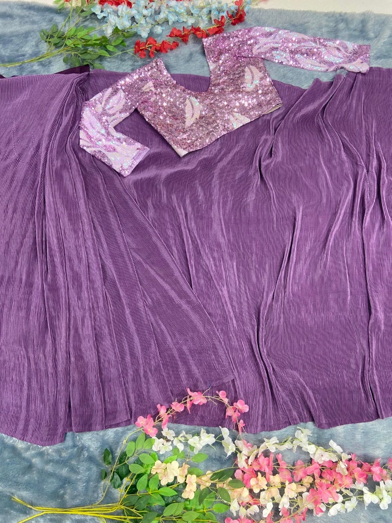 Exclusive Lavender Floral Ready to Wear Saree, Wrap in One Minute Saree ...