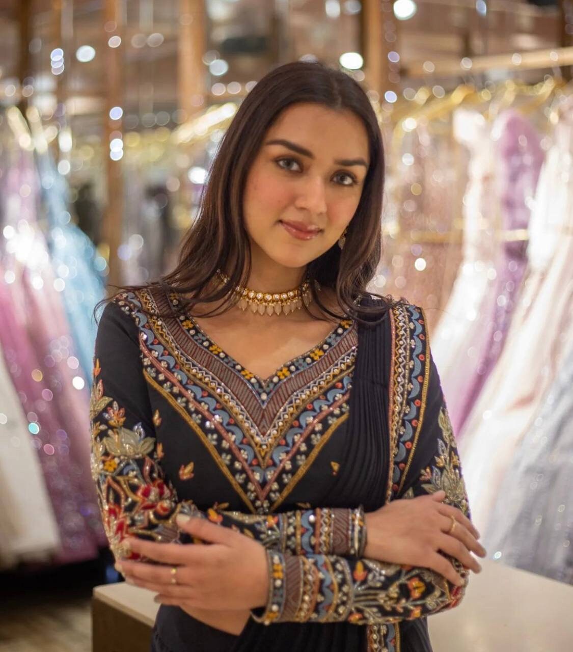 Black Color Party Wear Embroidery and Sequence Saree With Lace Border