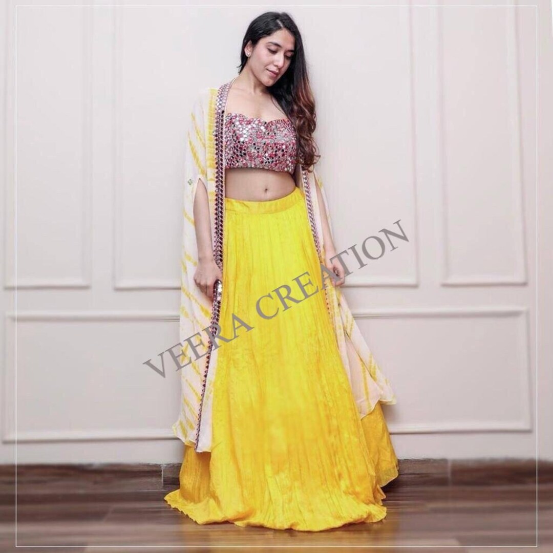 Haldi Ceremony Yellow Color Koti With Lehenga Choli, Shrug Designer ...