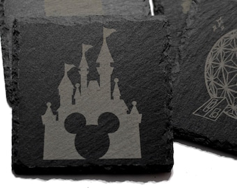You Choose | Laser Engraved Disney Inspired Coaster Set | Magic Kingdom | EPCOT | Animal Kingdom | Hollywood Studios
