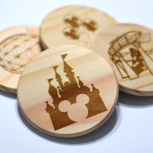 You Choose | Laser Engraved Disney Inspired Wooden Coaster Set | Magic Kingdom | EPCOT | Animal Kingdom | Hollywood Studios