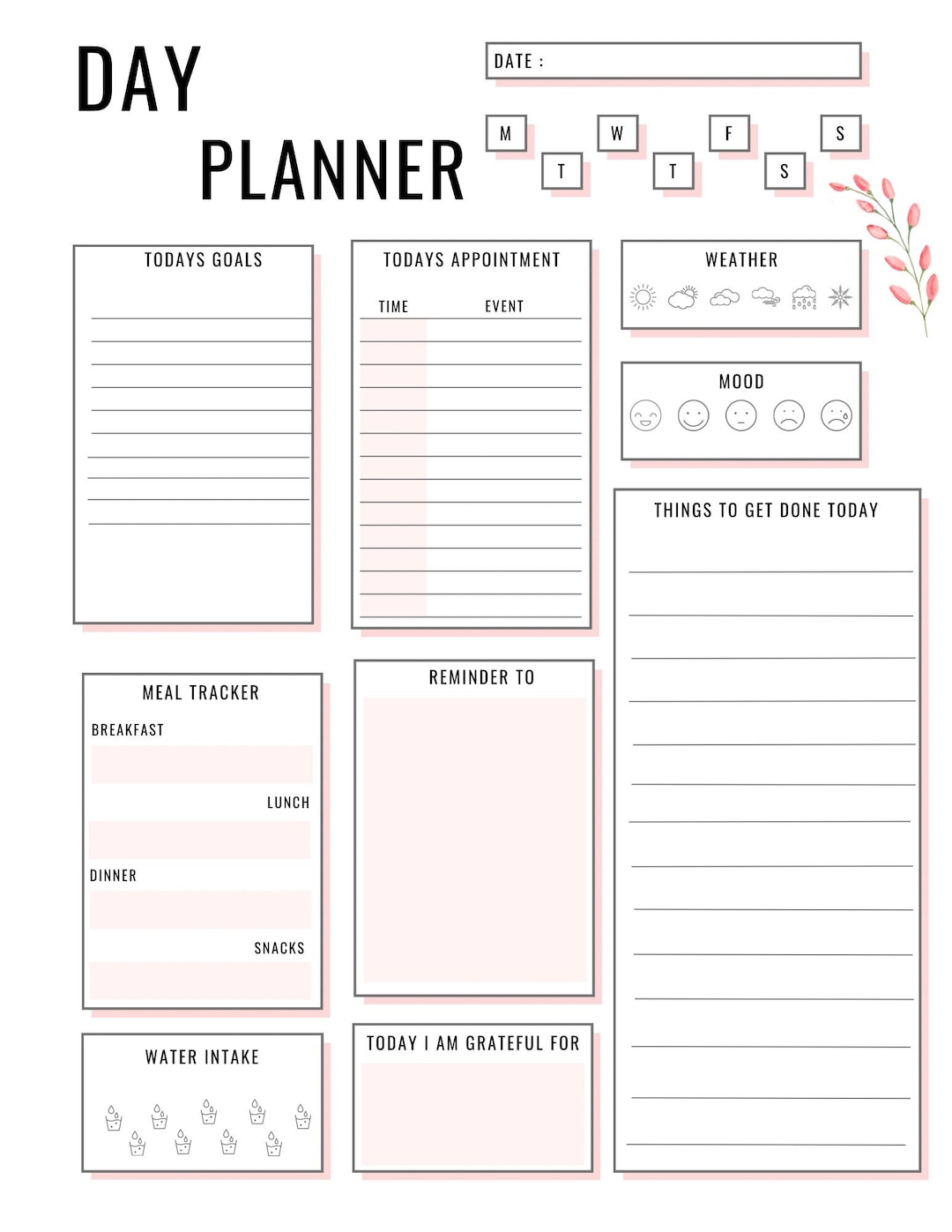 Daily to Do List Printable, Instant Download, Digital Planner, Day ...