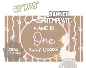 ONE Silly Goose バナーテンプレート | 1歳の誕生日 Silly Goose | 編集可能なCanvaテンプレート