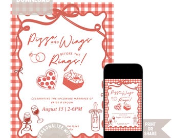 Invitación para "Pizza y alitas antes de los anillos" / Descarga digital / Invitaciones de compromiso