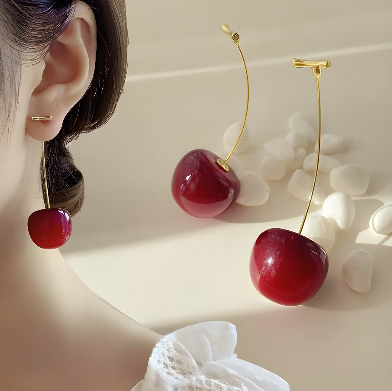 Cute Strawberry Design Dangle Earrings Simple Style Resin - Temu