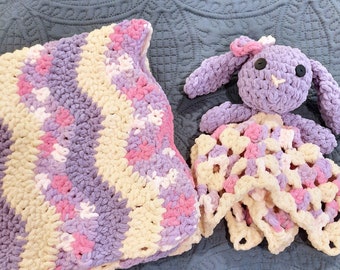 Ripple Crochet Baby Blanket and Lovey Gift Set