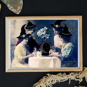 Ensemble de cartes postales de sorcières, images vintage, sorcières crâniennes, photos coven, boule de cristal, ouija, tarot, art féminin, art mural imprimable, collage, galerie