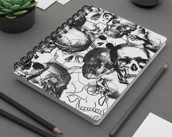 Dziennik spiralny w stylu gotyckim, notatnik ze szkicami czaszek, dekoracje na Halloween, straszny dziennik, alternatywne artykuły papiernicze, notatnik gotycki, czarowniczy, gotycki