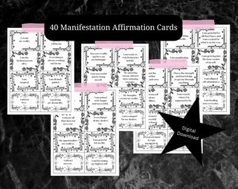 Manifestationsbekräftelsekort, Dagligt positivt mantra, Manifestdagbok, Dagboksuppmaningar, Affirmationer, Positivt tänkesätt, Orakel, Utskrivbart