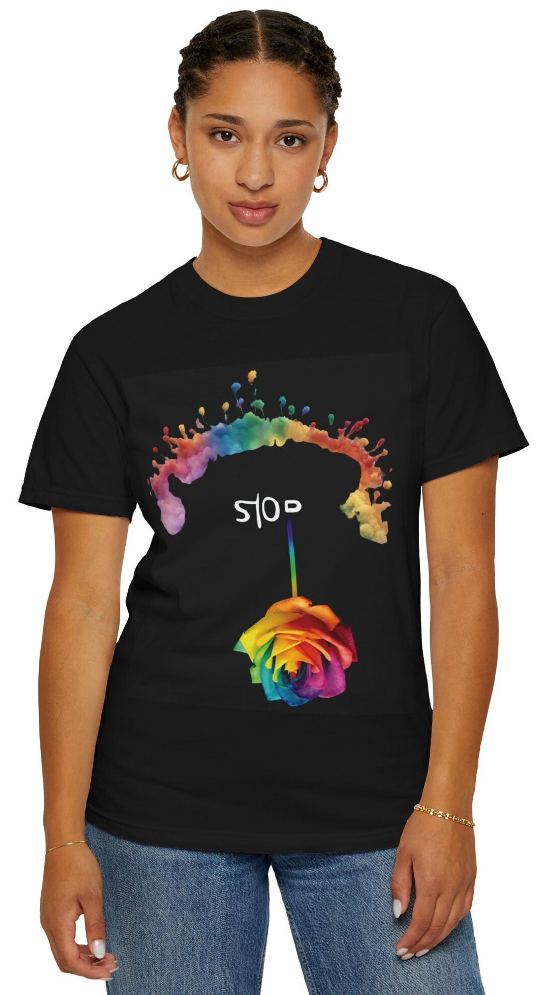 Boho Stop and Stare Rainbow Rose T-shirt Garment-dyed T-shirt - Etsy