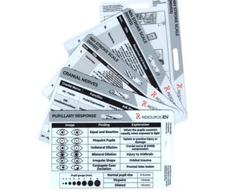 Neuro Assessment Badge Card Set for Nurses | NIHSS, GCS, Cranial Nerves & Pupillary Response | 5-Piece Badge Buddy