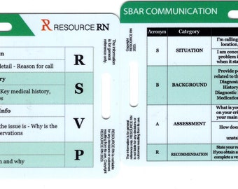 Sbar/Rsvp Communication Reference Card for RN, PA, EMT, Horizontal and Vertical Option