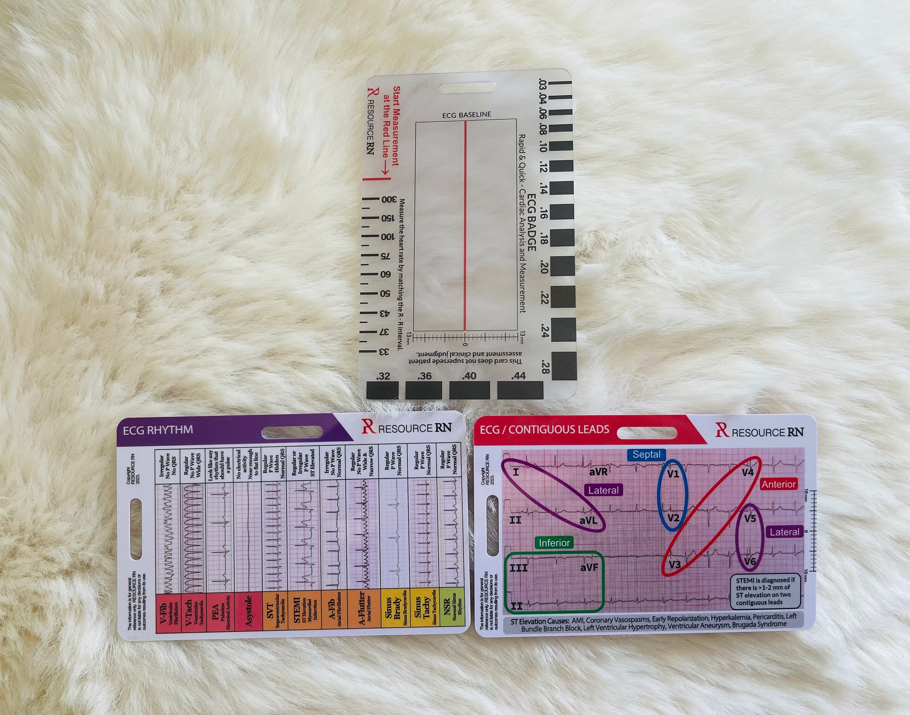 Bestseller Set - Rapid and Quick Cardiac Analysis Measurement Tool (Vertical), ECG/EKG STEMI reference, Rhythm Badge Card Pocket Guide