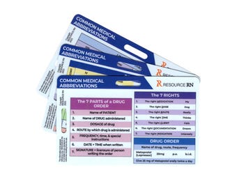 Medication Administration Badge Card | Drug Order, 7 Rights, Medical Abbreviations & Dosage Measurement Reference