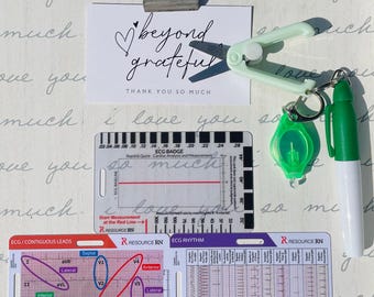 RN Badge Accessory Set: EKG Reference, Scissors, Light, Marker